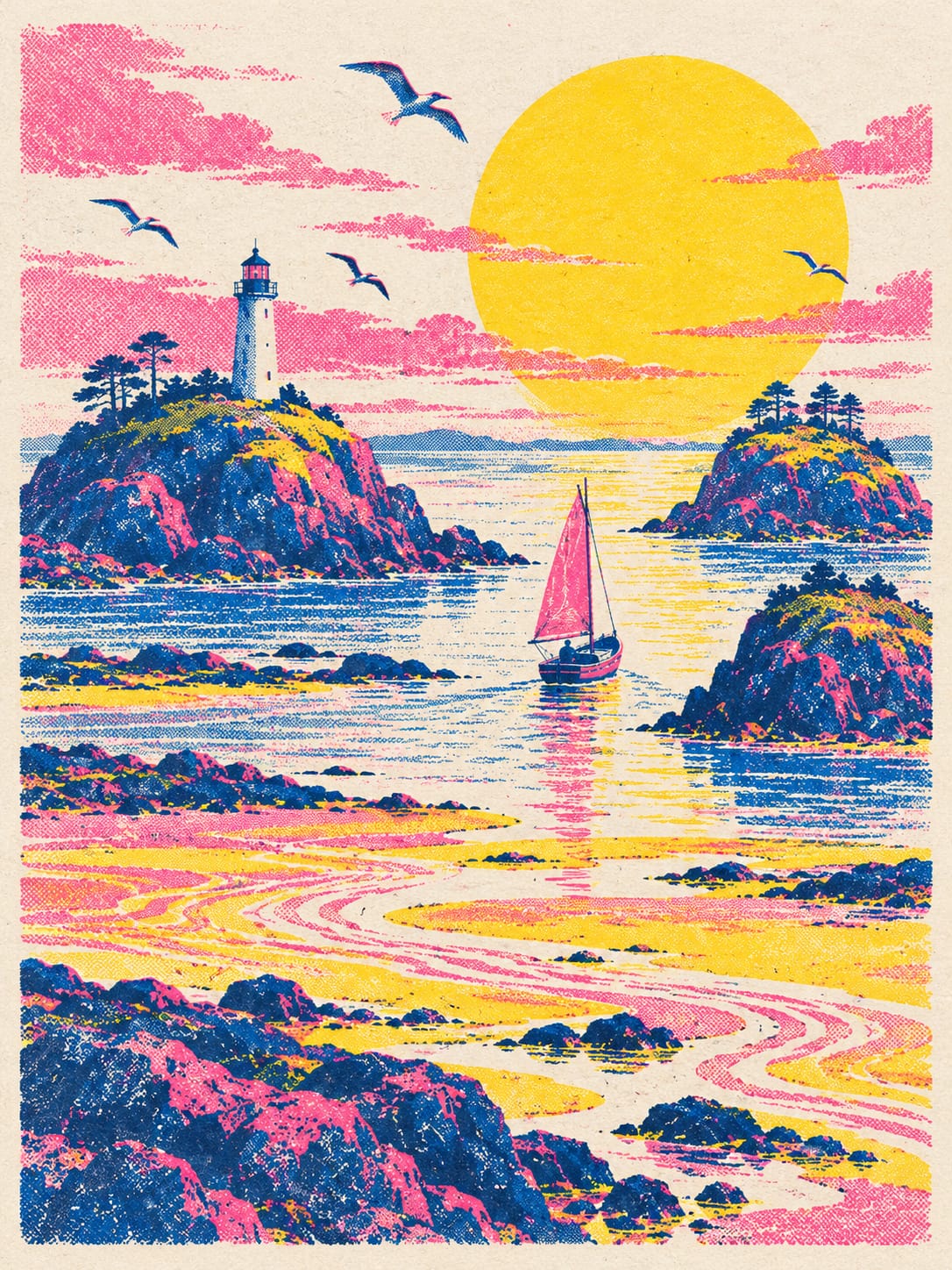 Low Tide Courier key art: risograph poster